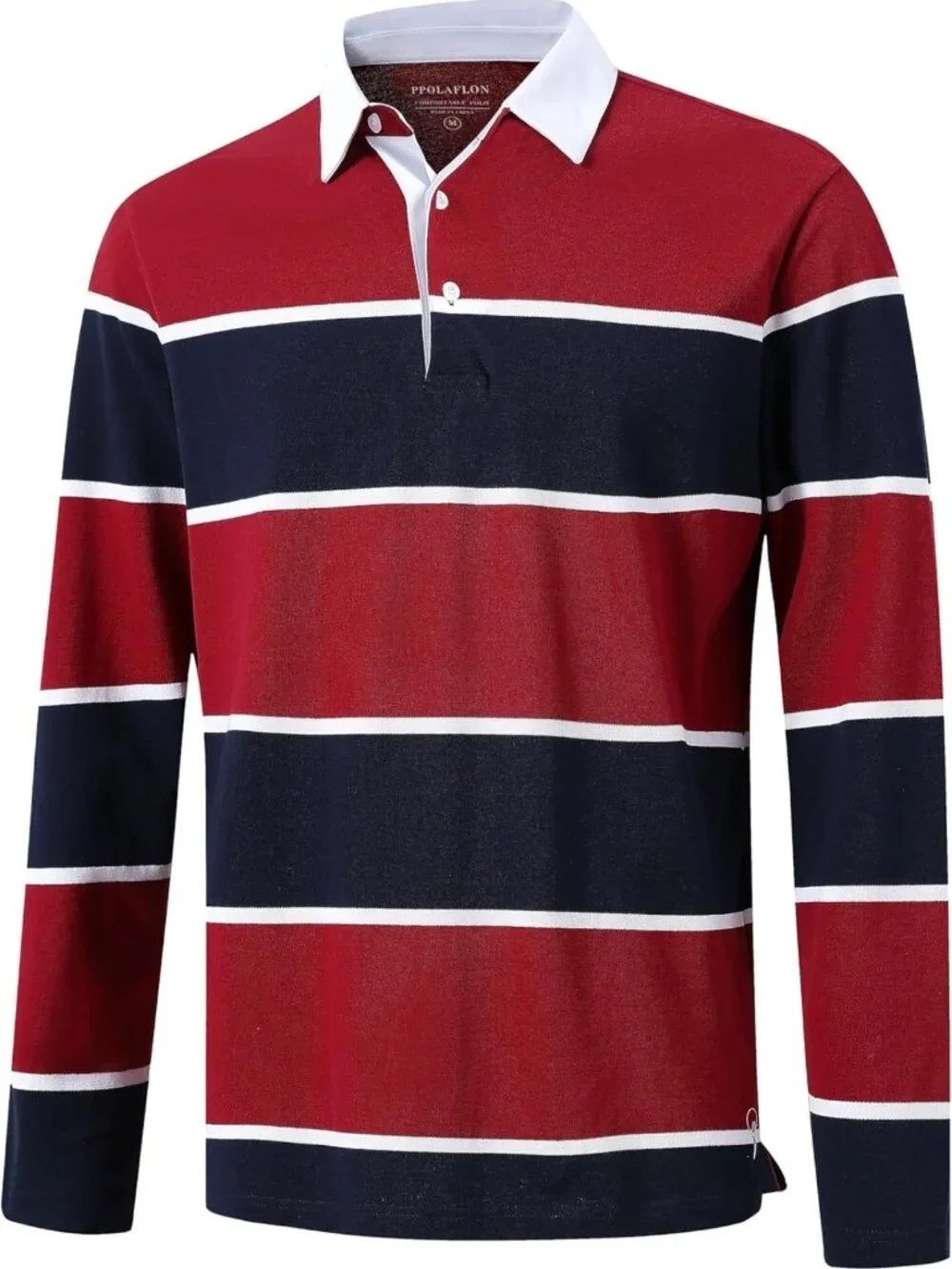 Men's Long Sleeve Striped Dry Fit Casual Polo Shirt - Comfortable Golf Top